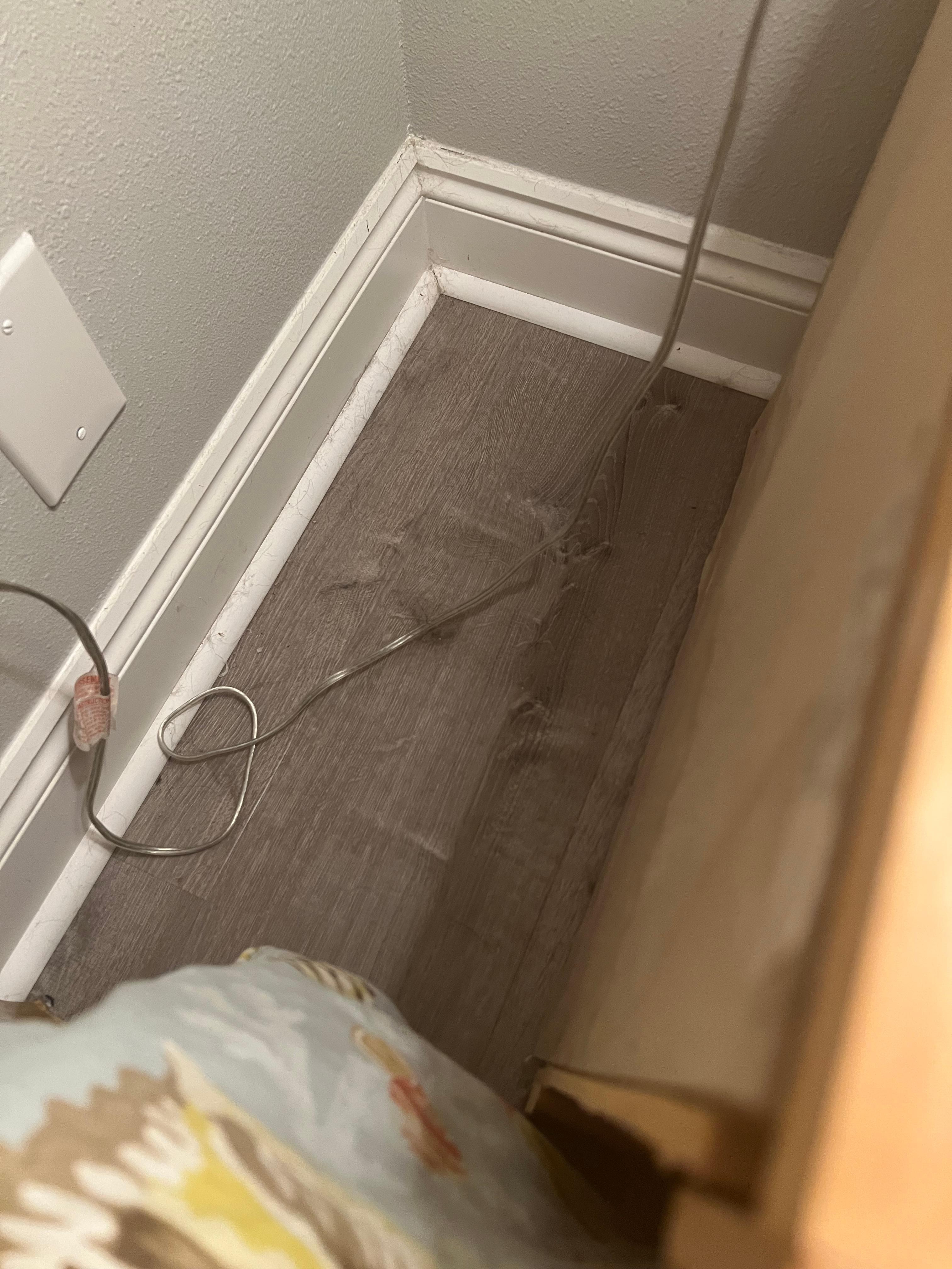 Lots of hair in downstairs bedroom behind side table when I went to plug in my charger. I got the broom and cleaned all of the mas of hair behind both tables and under bed and behind chest of drawers. Also rug had sand on it and had not been vacuumed