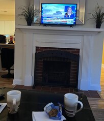 Enjoying coffee on a cold morning.