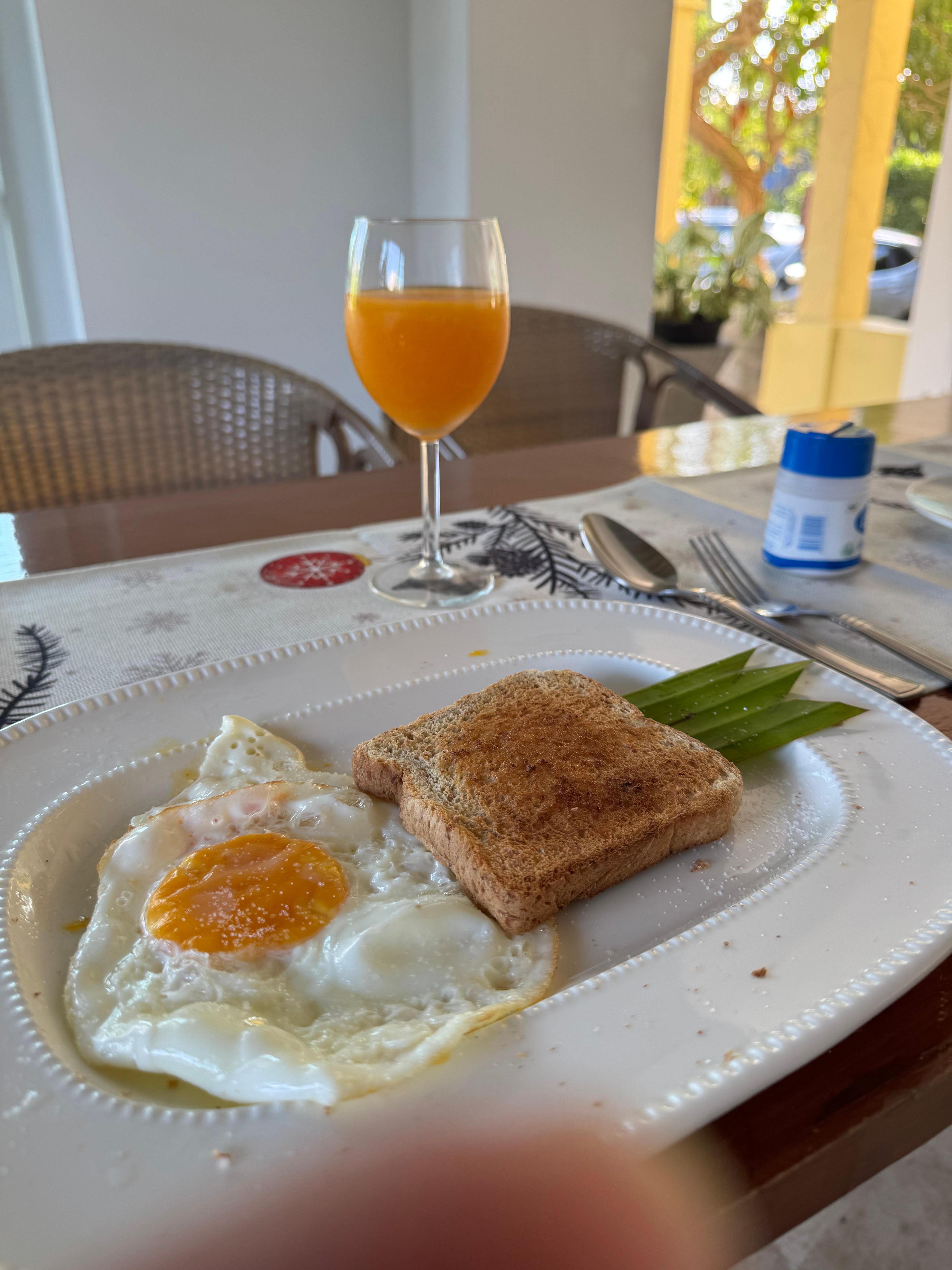 Partial breakfast. 
Faux OJ. 