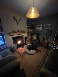Cosy living room with wood burner
