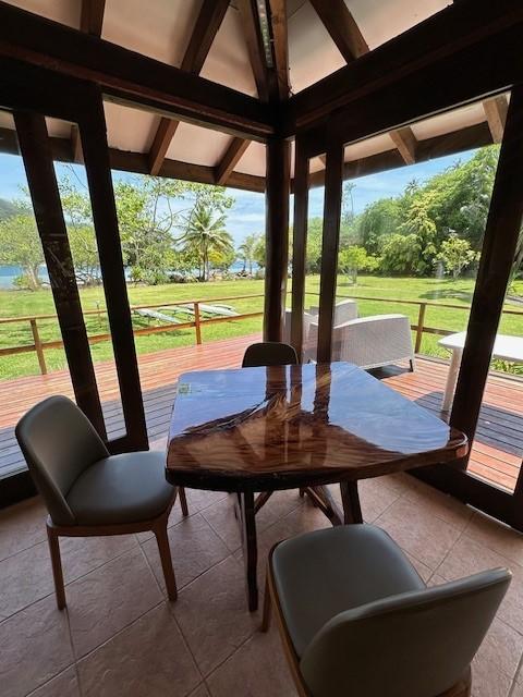 Dining area gorgous wood tables !