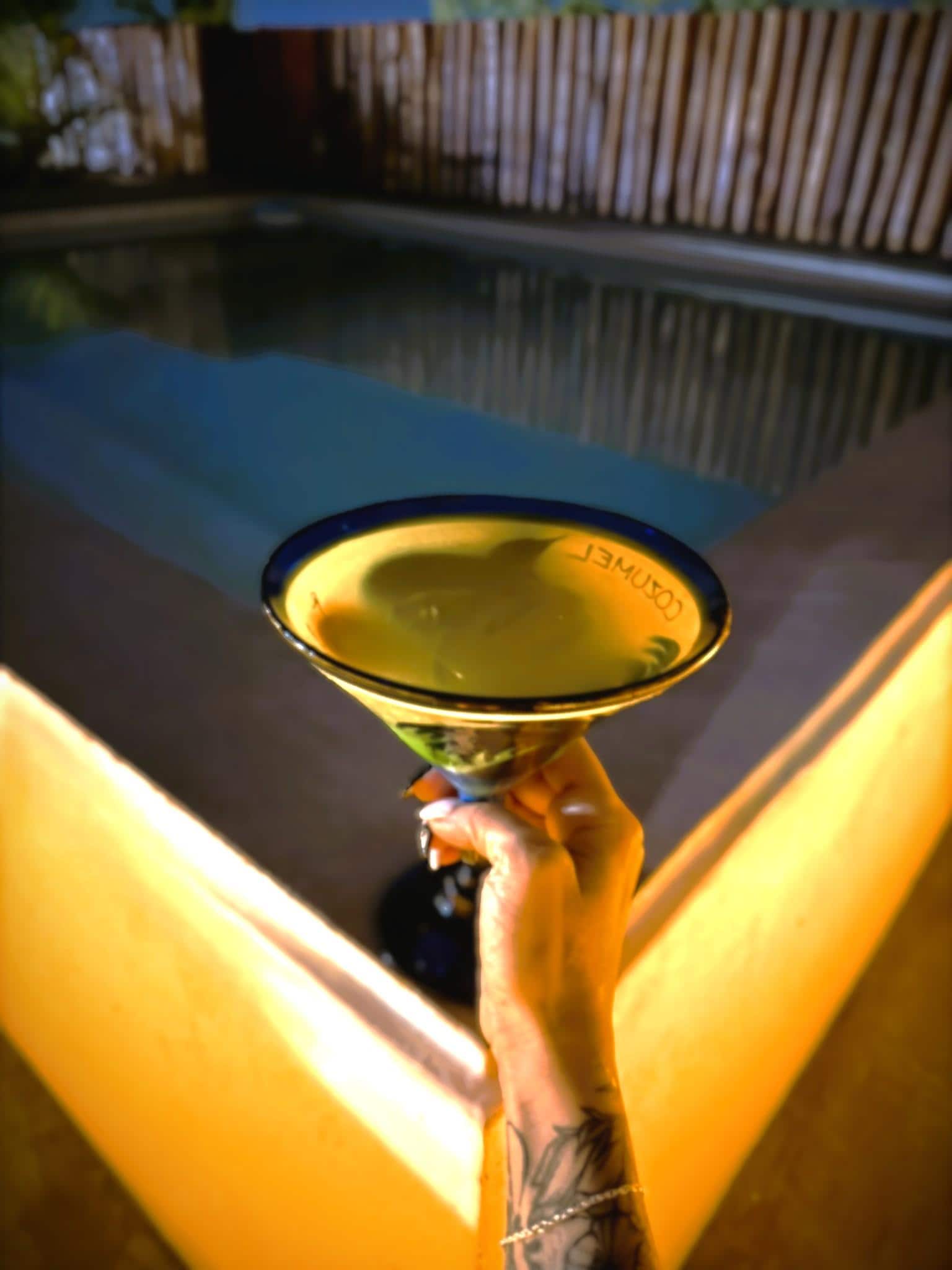 Forgot to turn the pool lights on but a perfect setting for evening drinks!