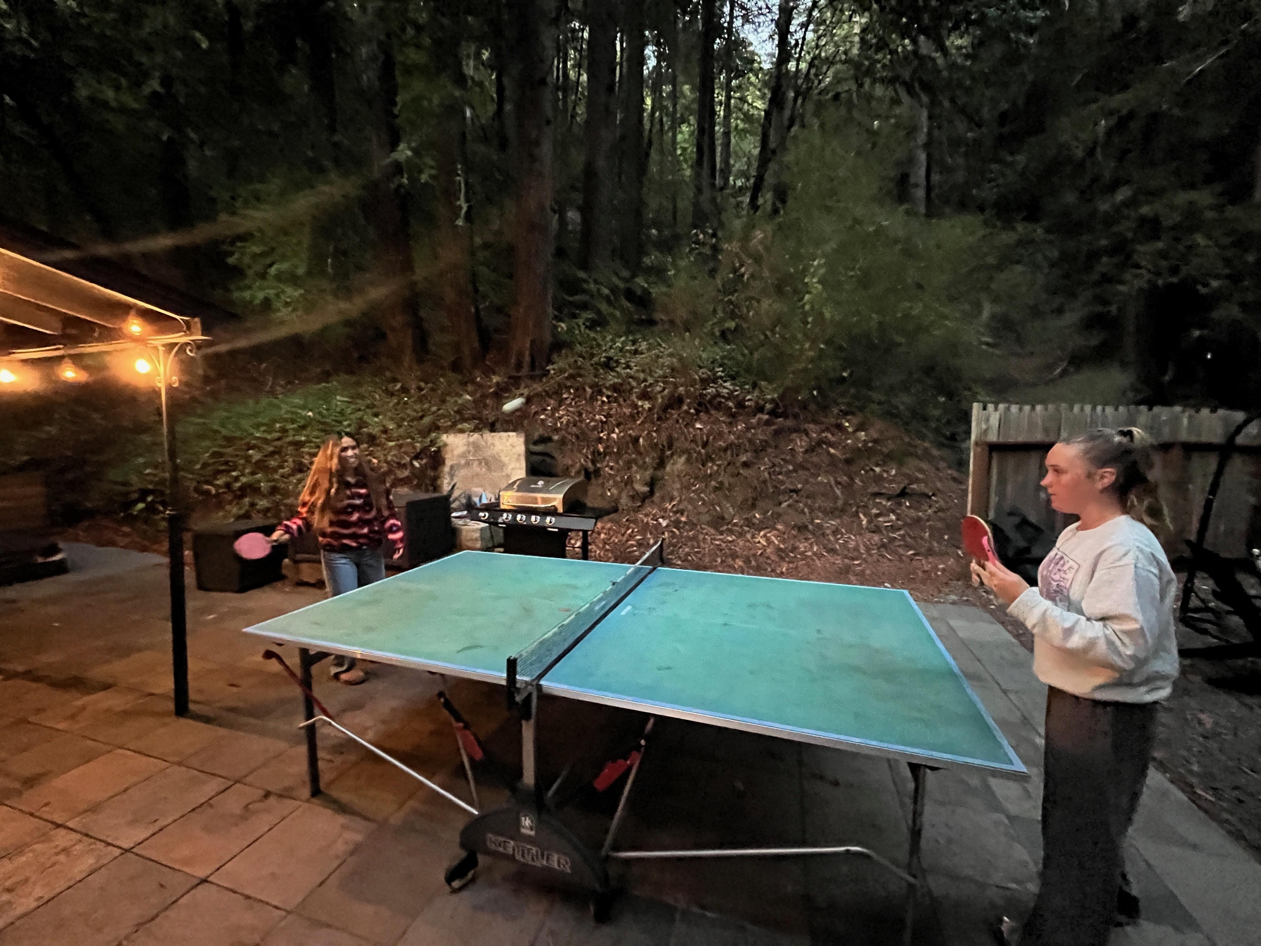girls enjoyed ping pong before the hot tub