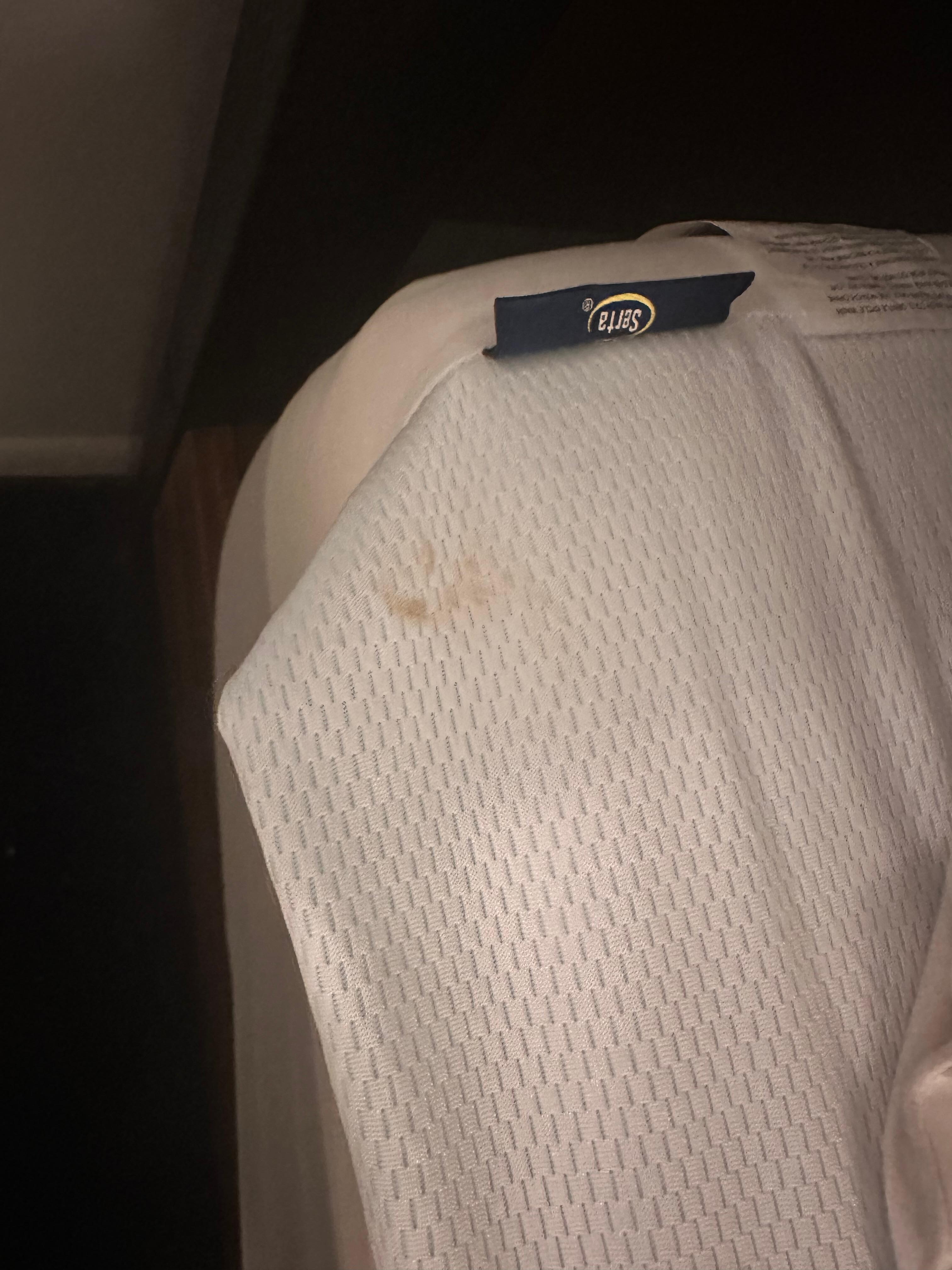 Found under the sheets, when we stripped the linens to leave. 