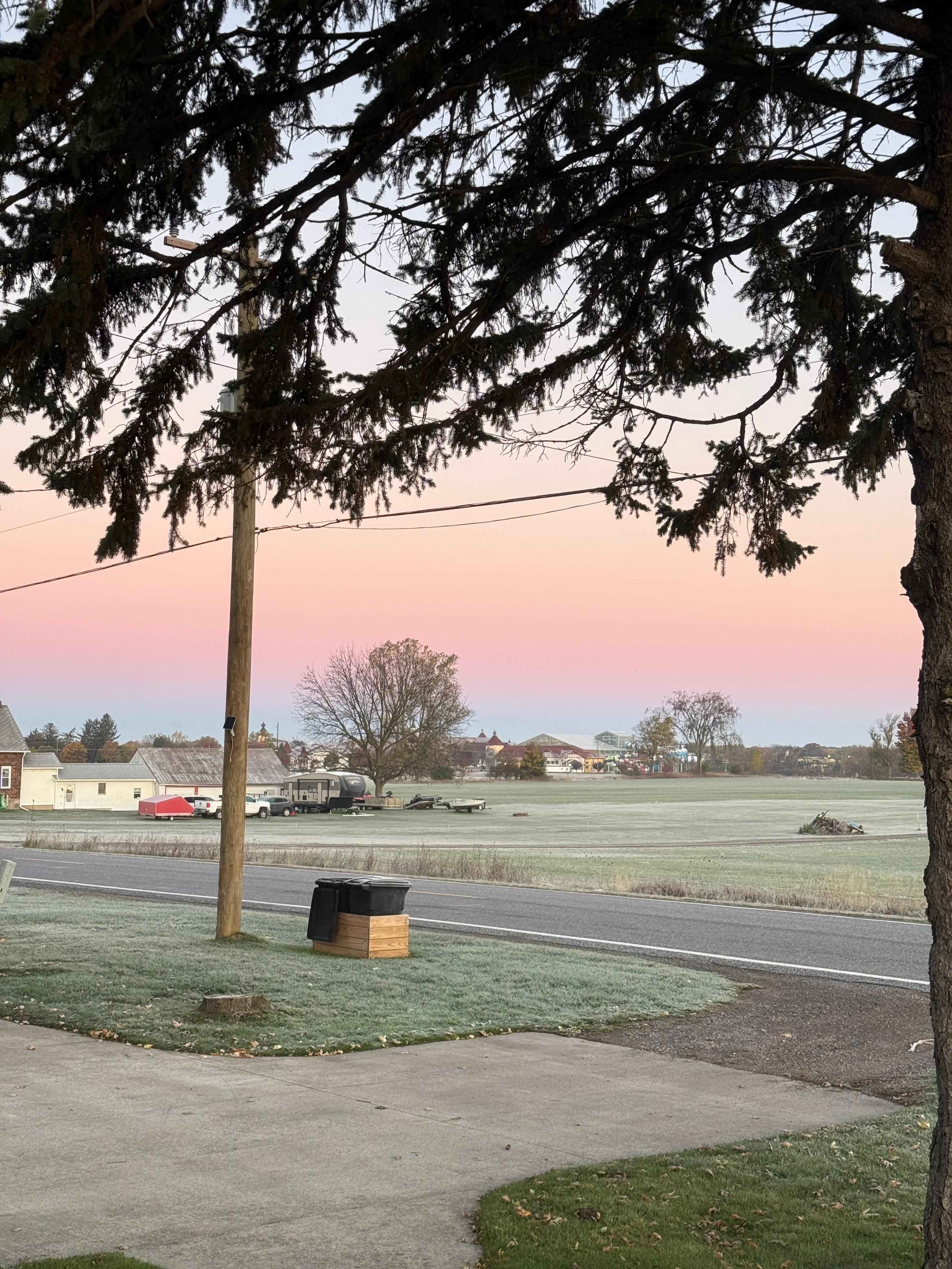 View at sunrise across street 