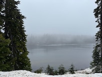 Reflection Lake on a cold rainy day in June. Stay for 3 nights due to spotty weather!