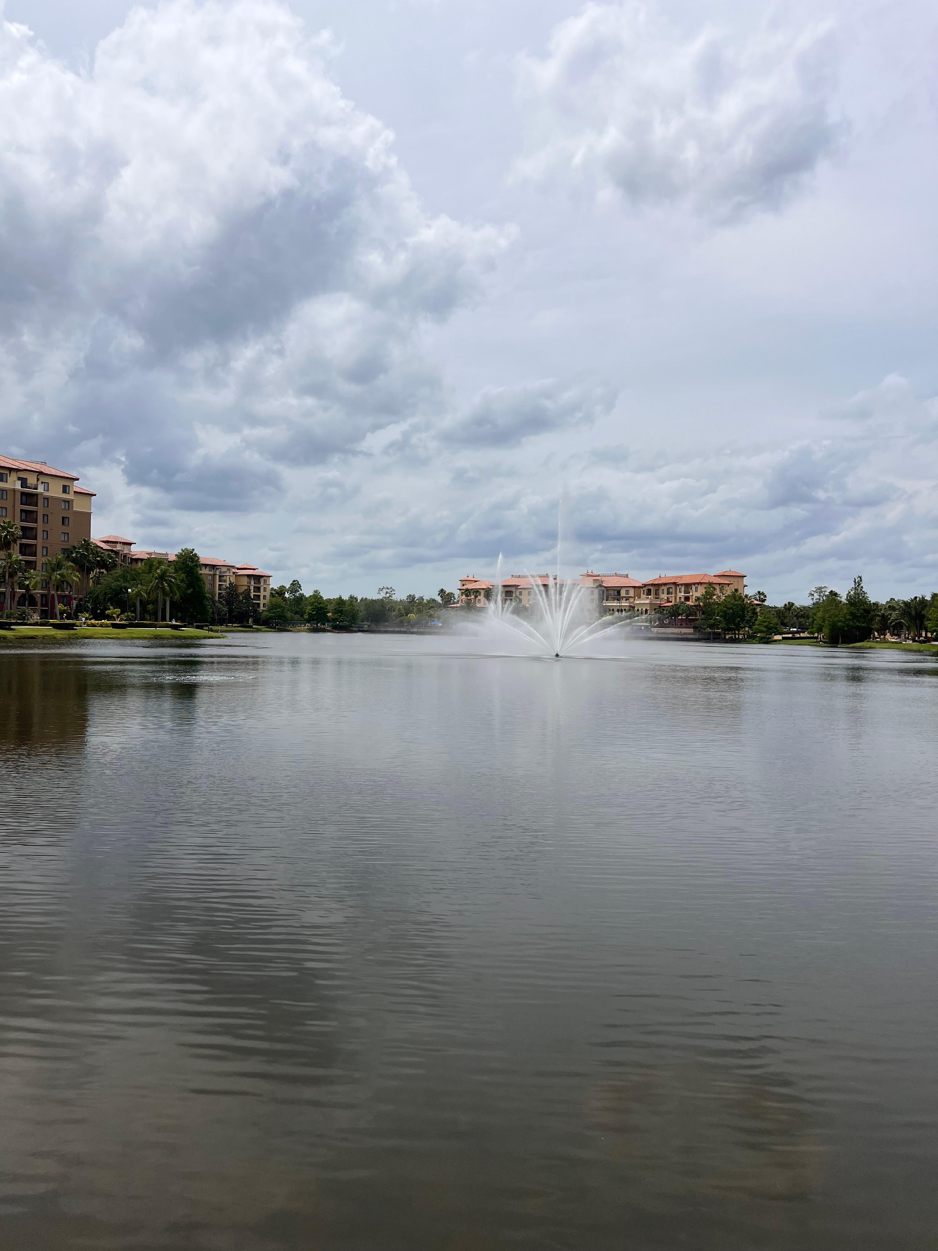 The pond in the middle of all the buildings 