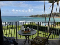 The lanai is a great place for breakfast and whale watching.