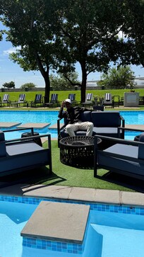 Beautiful sitting by the poolside