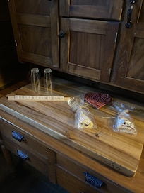Welcome message and scones in the dining area