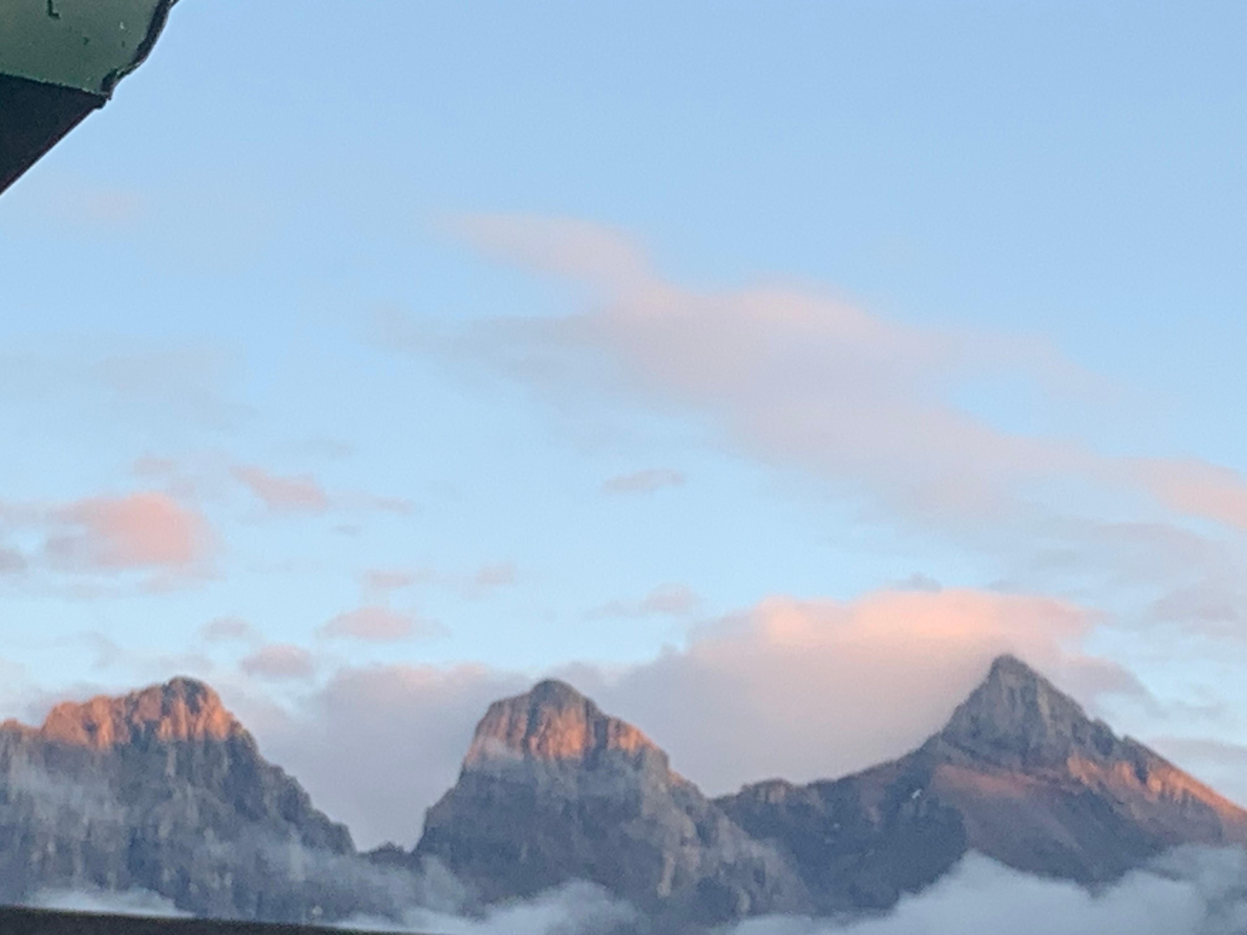View from window. Mountains all around.