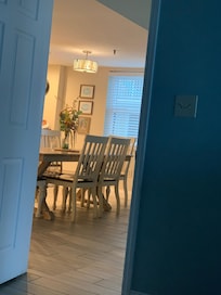 View from the master bedroom to the dining area.
