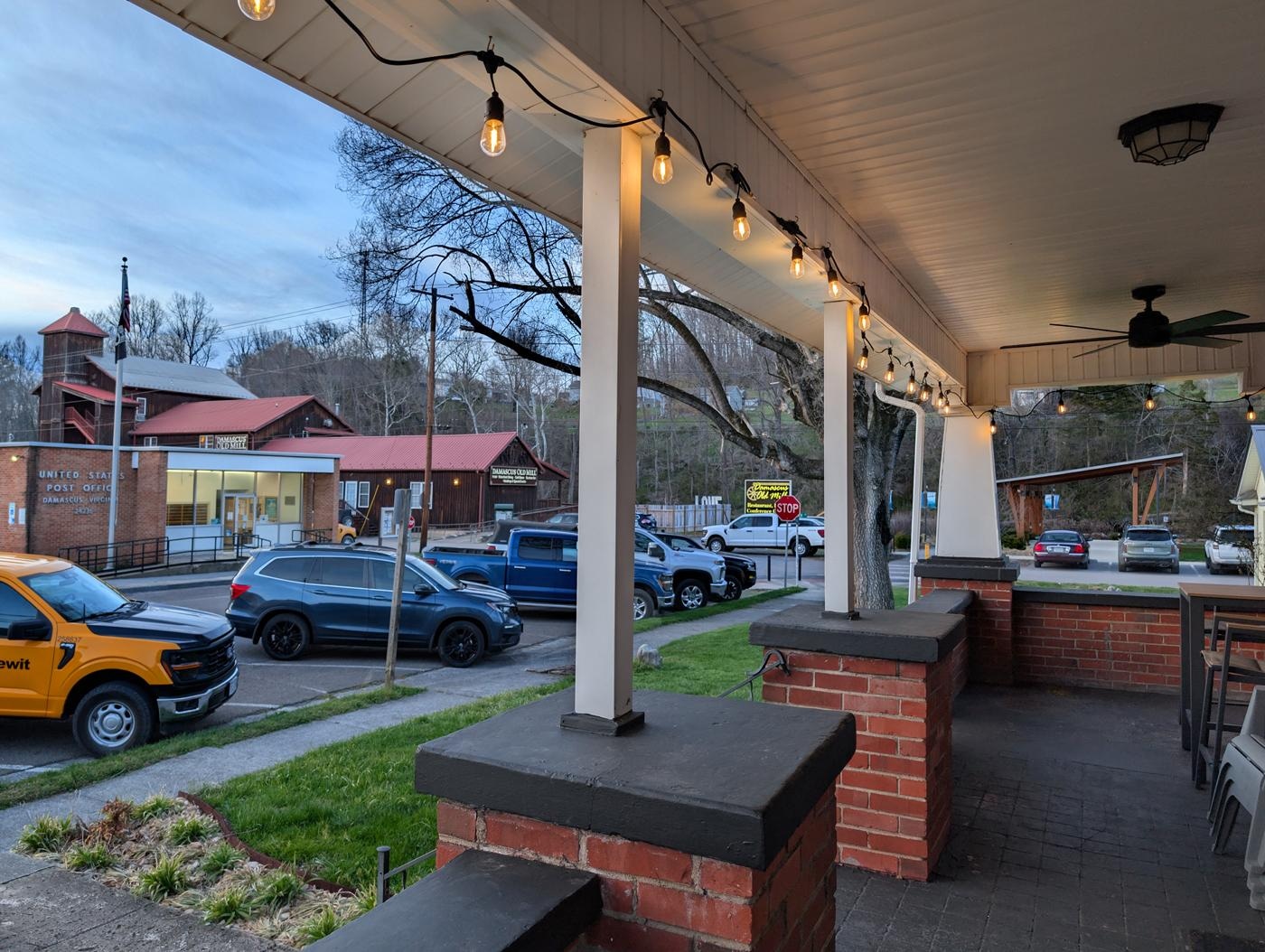 View from porch to post office and Damascus Old Mill