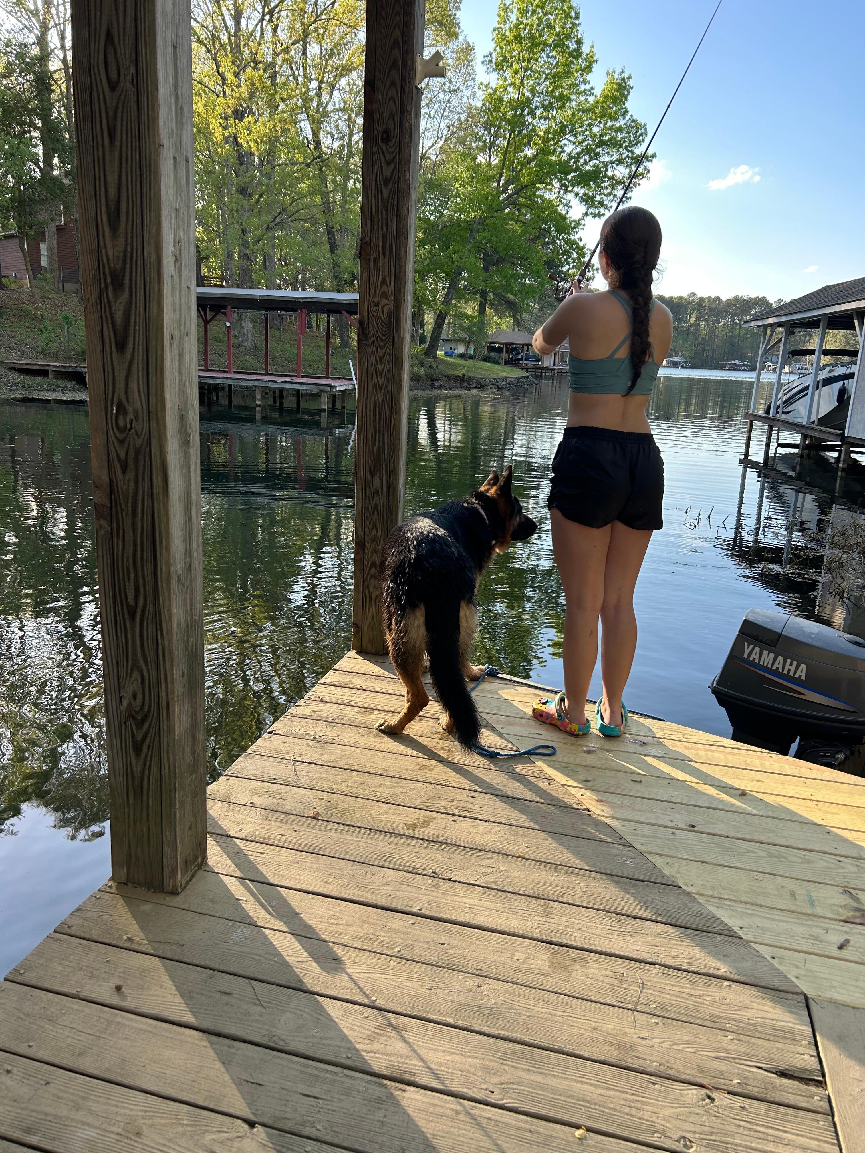 Fishing from the dock. 