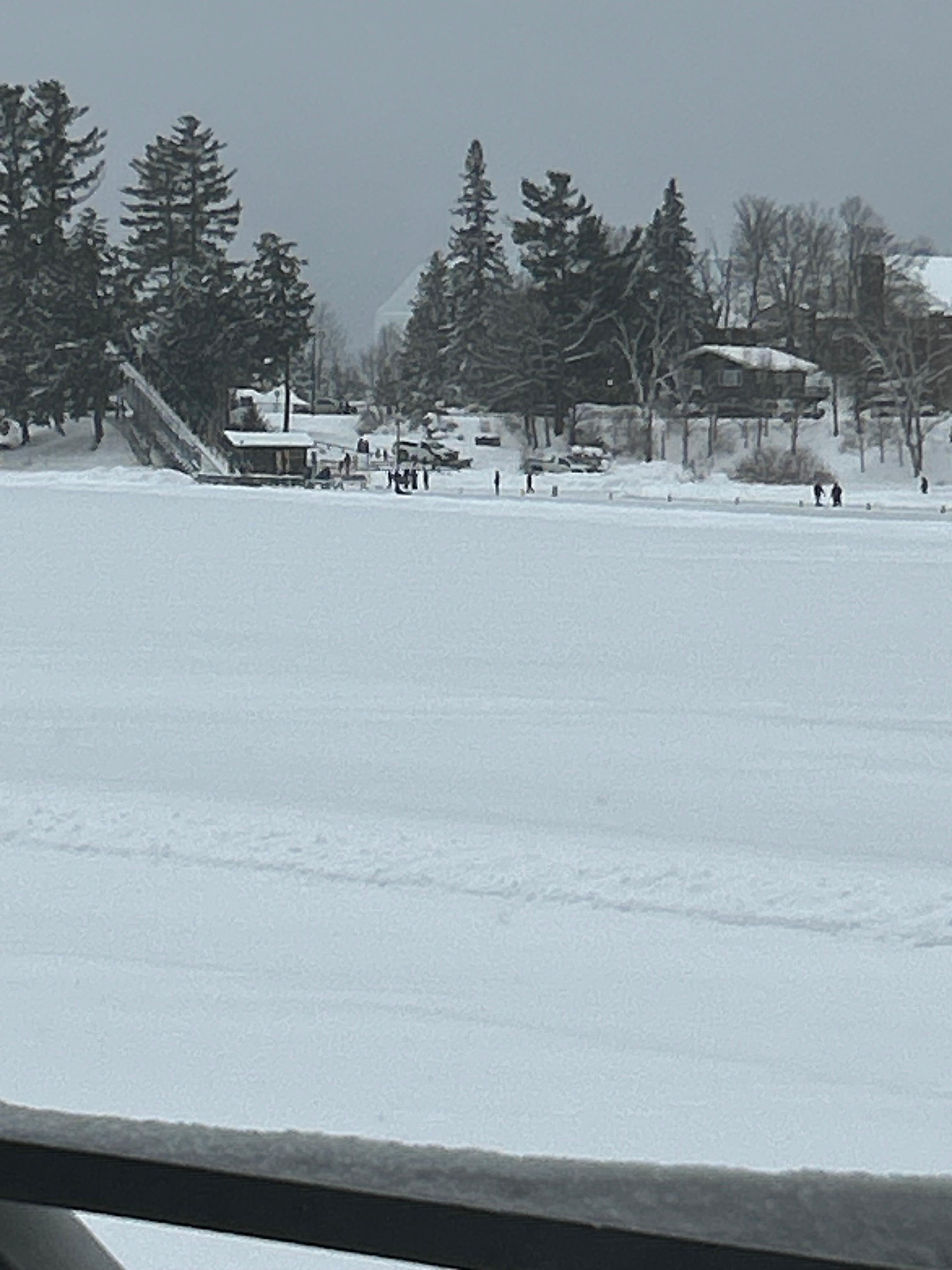 Of view from my living room, looking at the frozen snow capped mirror Lake. Just loved watching all the activity going on from our window.