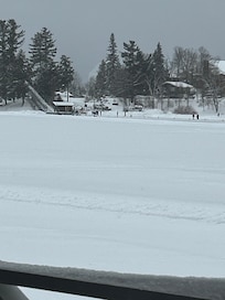 Of view from my living room, looking at the frozen snow capped mirror Lake. Just loved watching all the activity going on from our window.