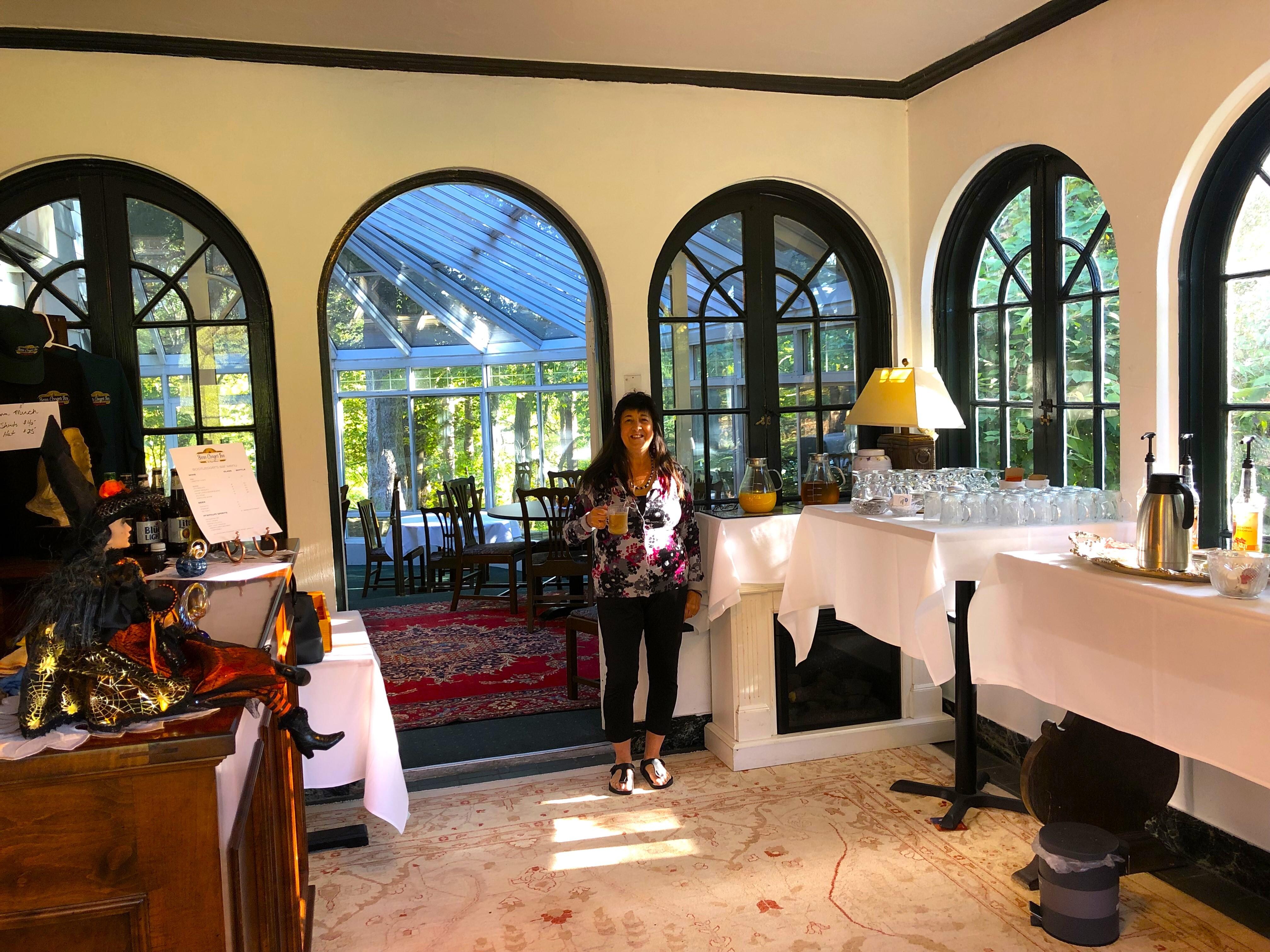 Me with my hazelnut coffee ready to enjoy delicious made to order brkfast by Innkeeper Shelley.