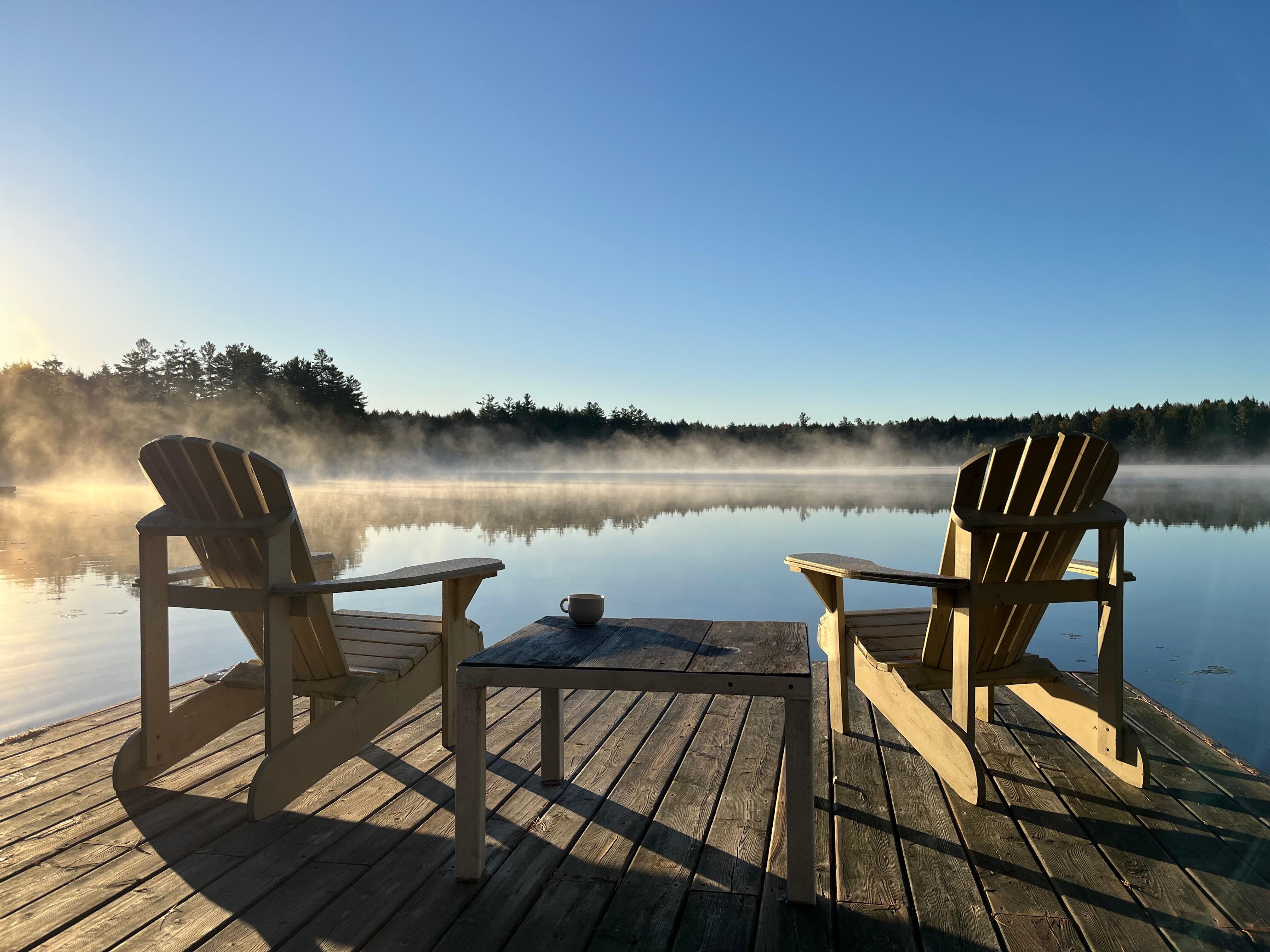 Sunrise on the dock overlooking the lake