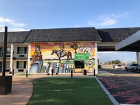 Cool mural by courtyard out front