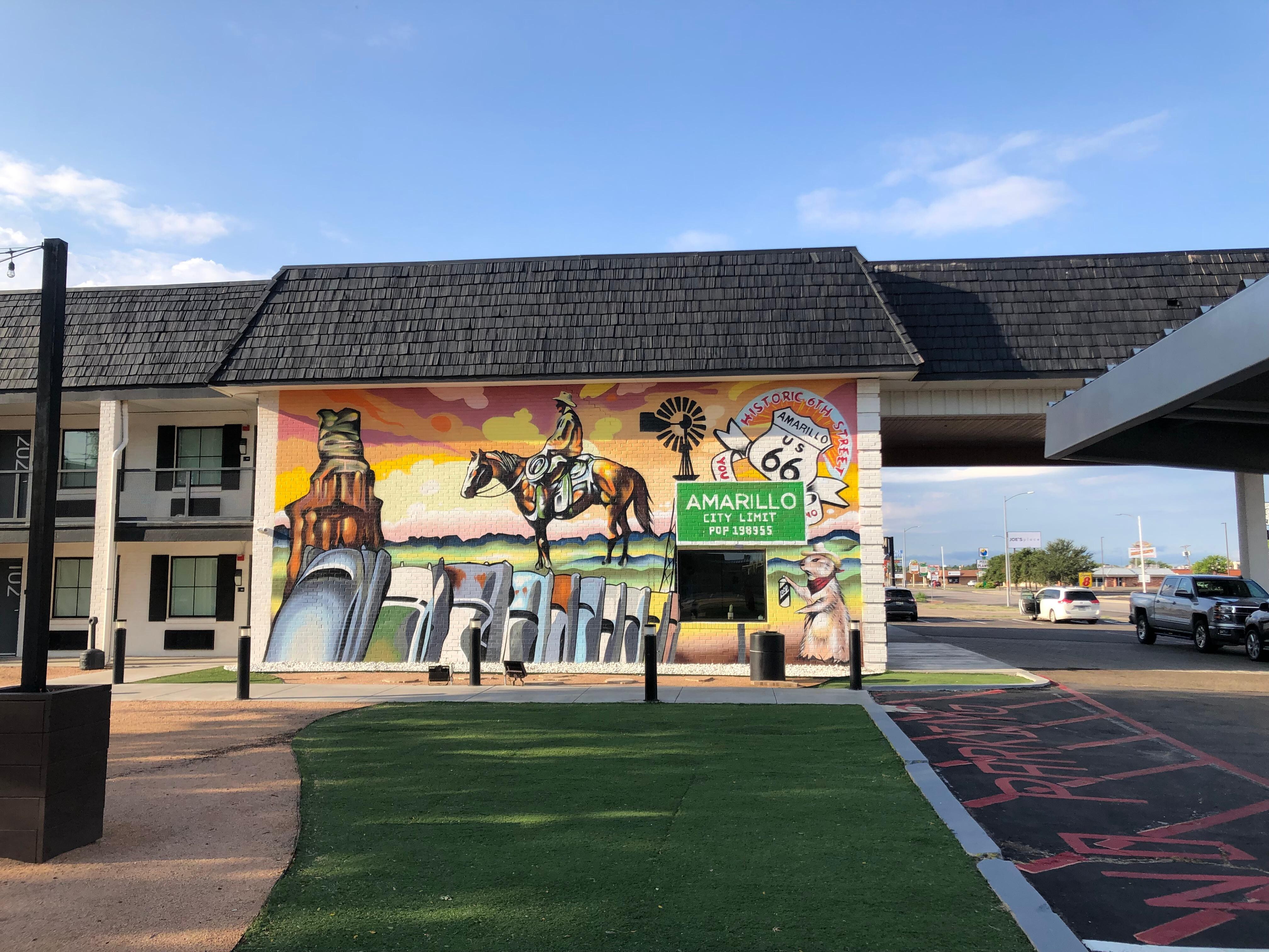 Cool mural by courtyard out front