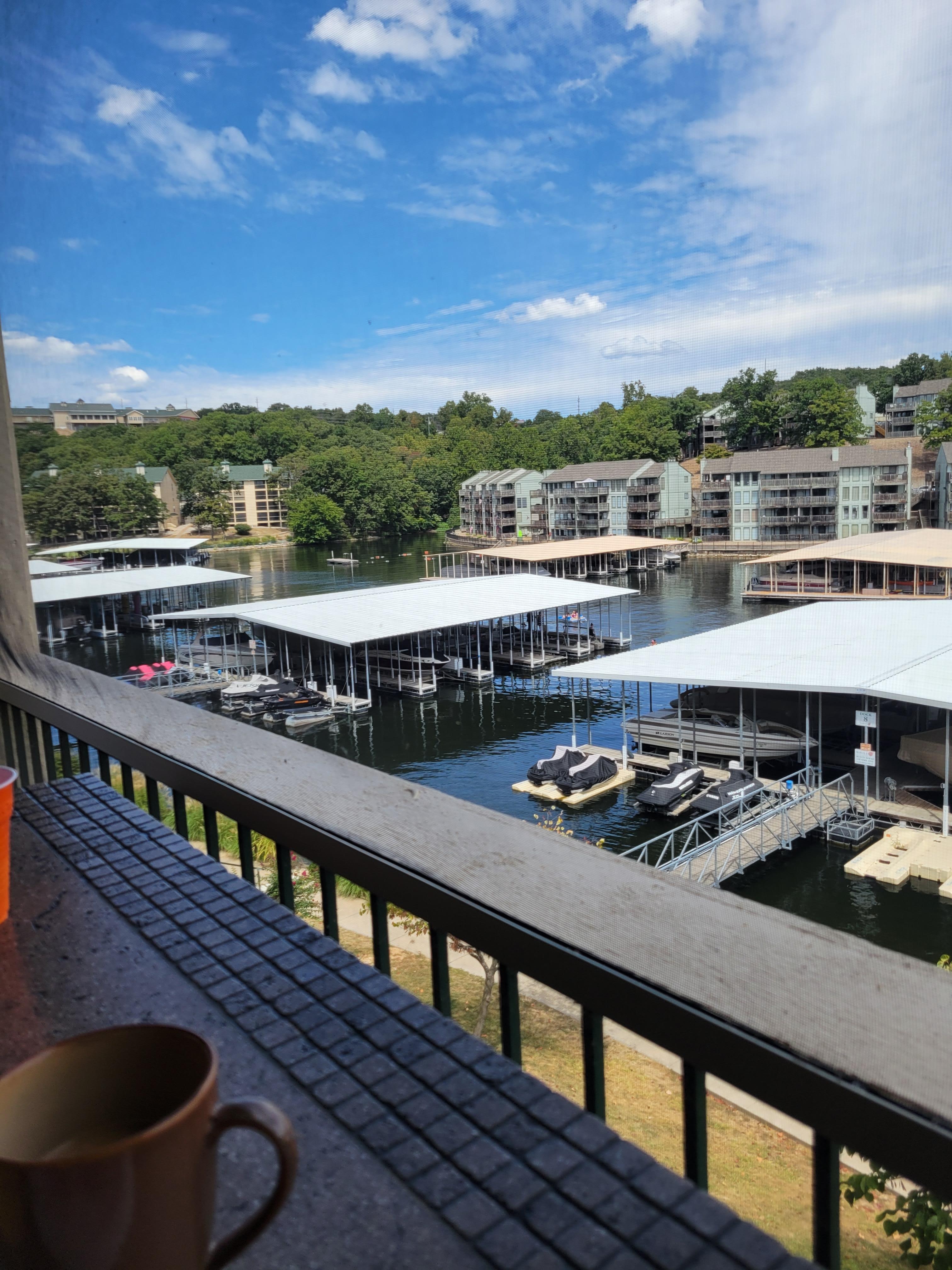 Breakfast on screened in porch.