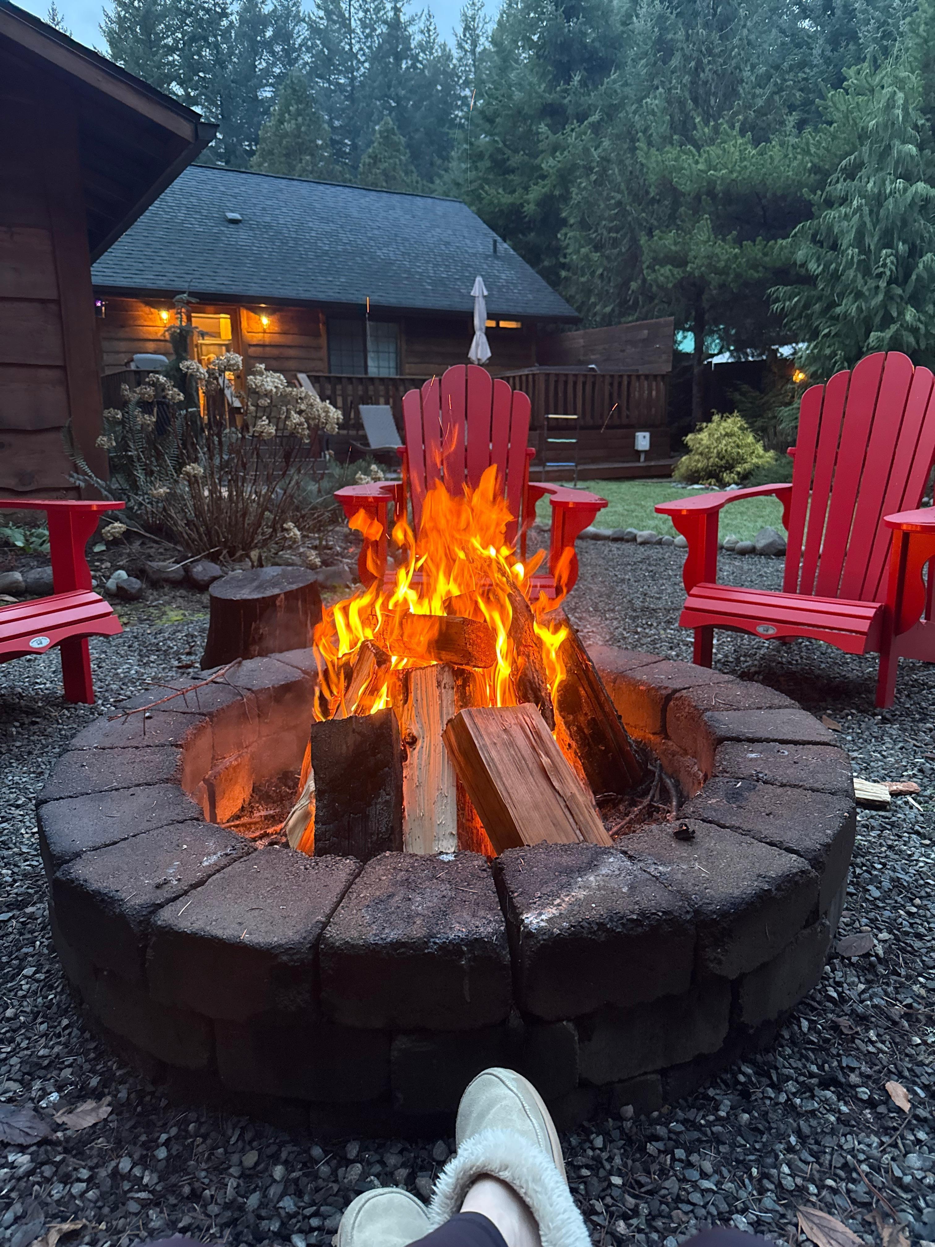 Outdoor fireplace was so cozy