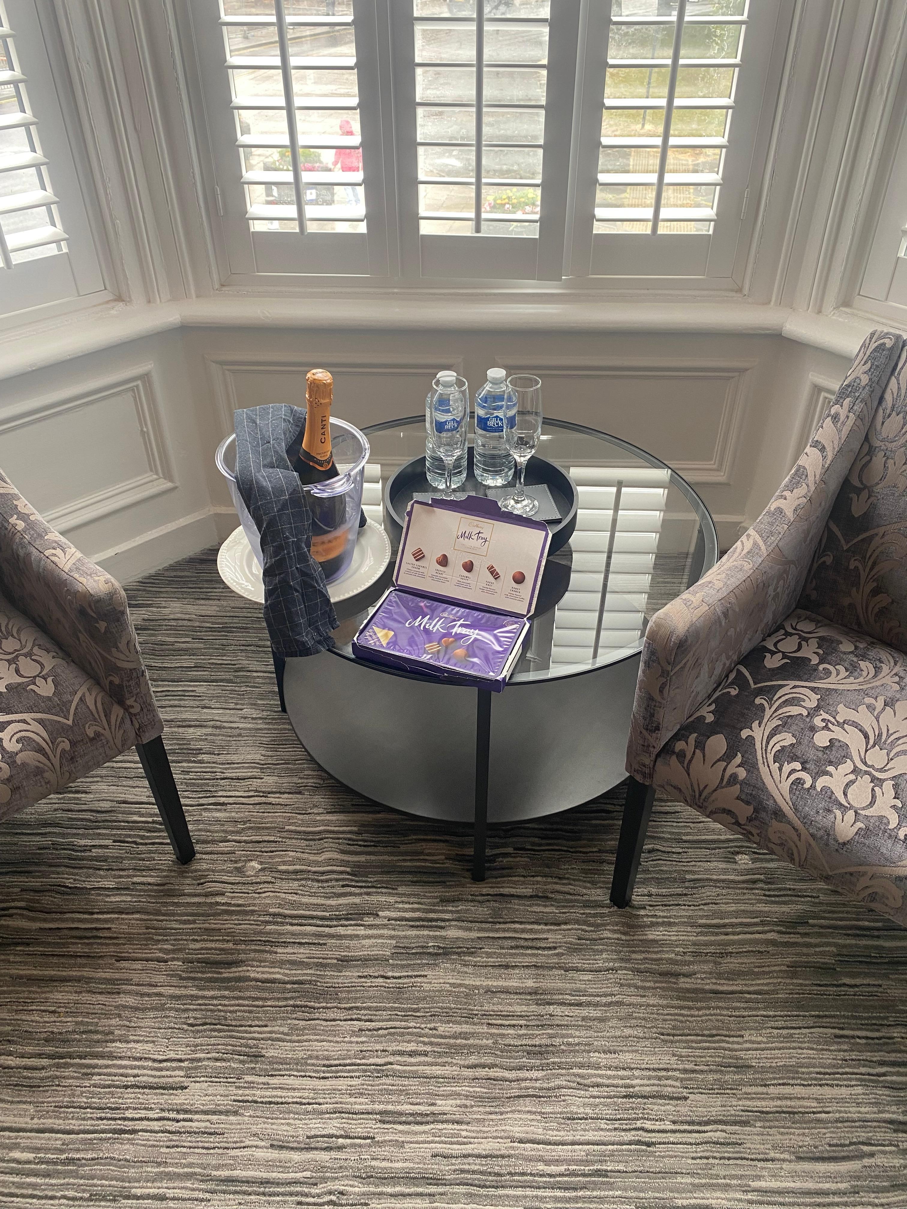 Complimentary bubbles and Chocolate on arrival 