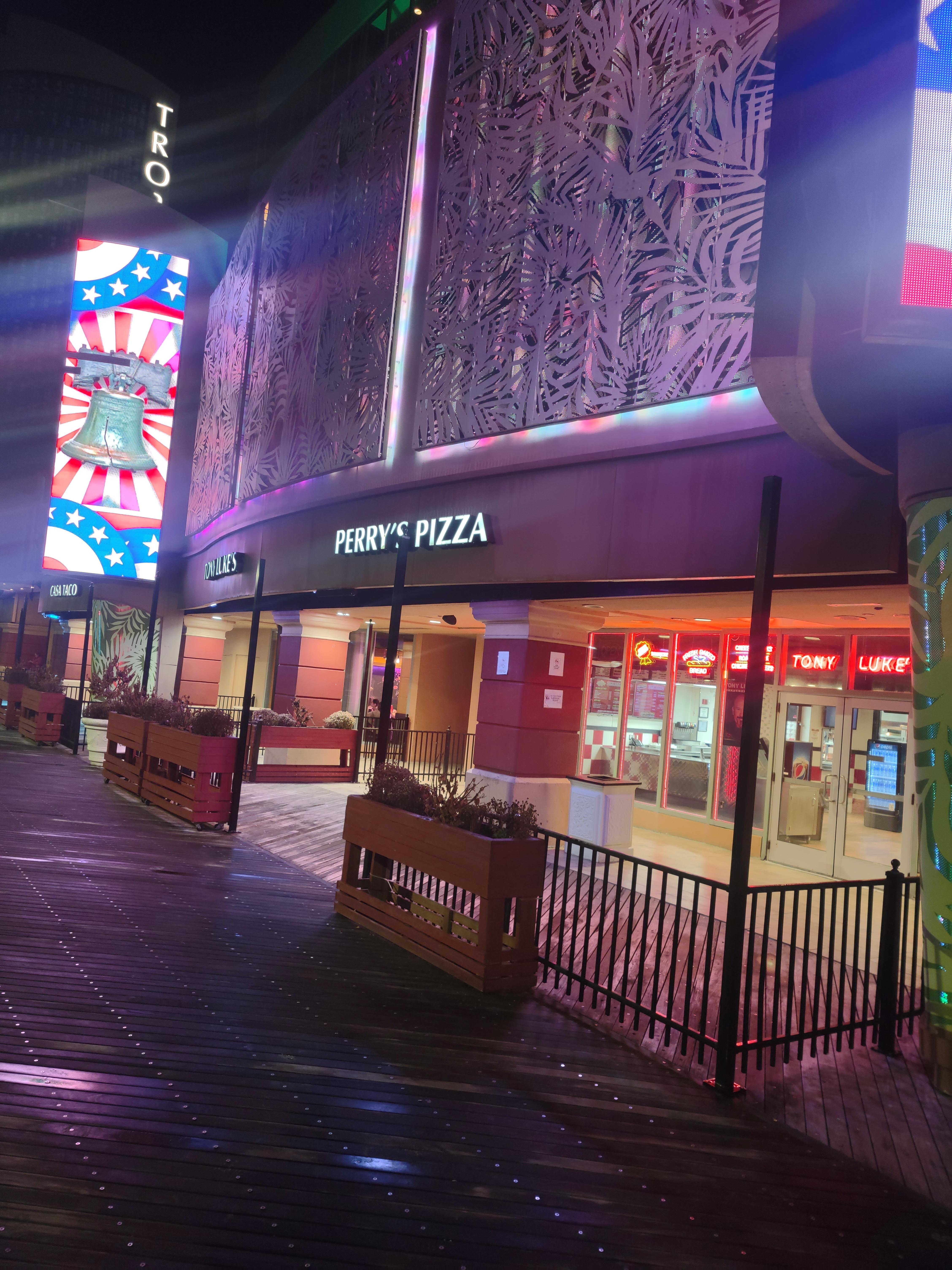 Outside "Perry's Pizza" 