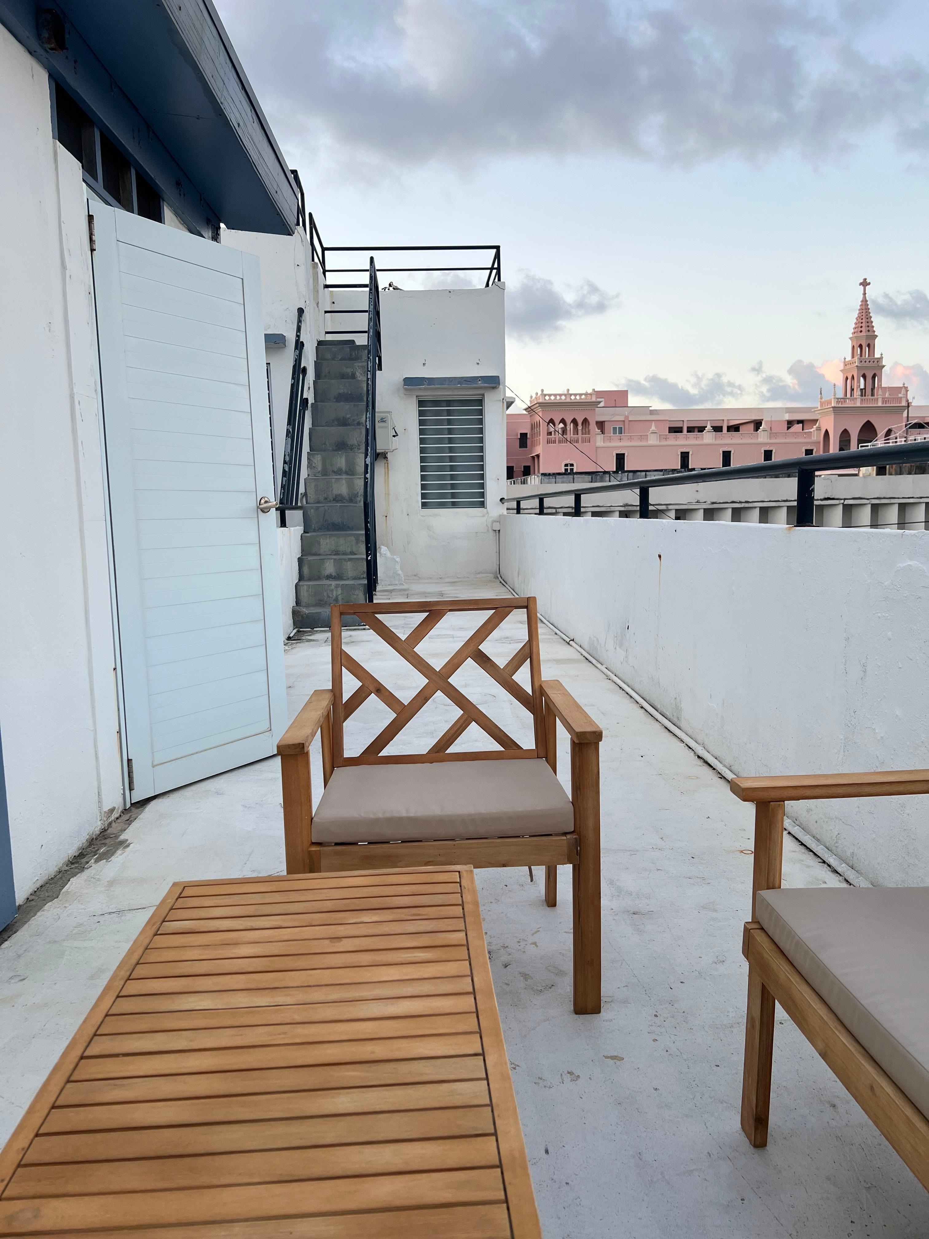 Rooftop patio off kitchen.