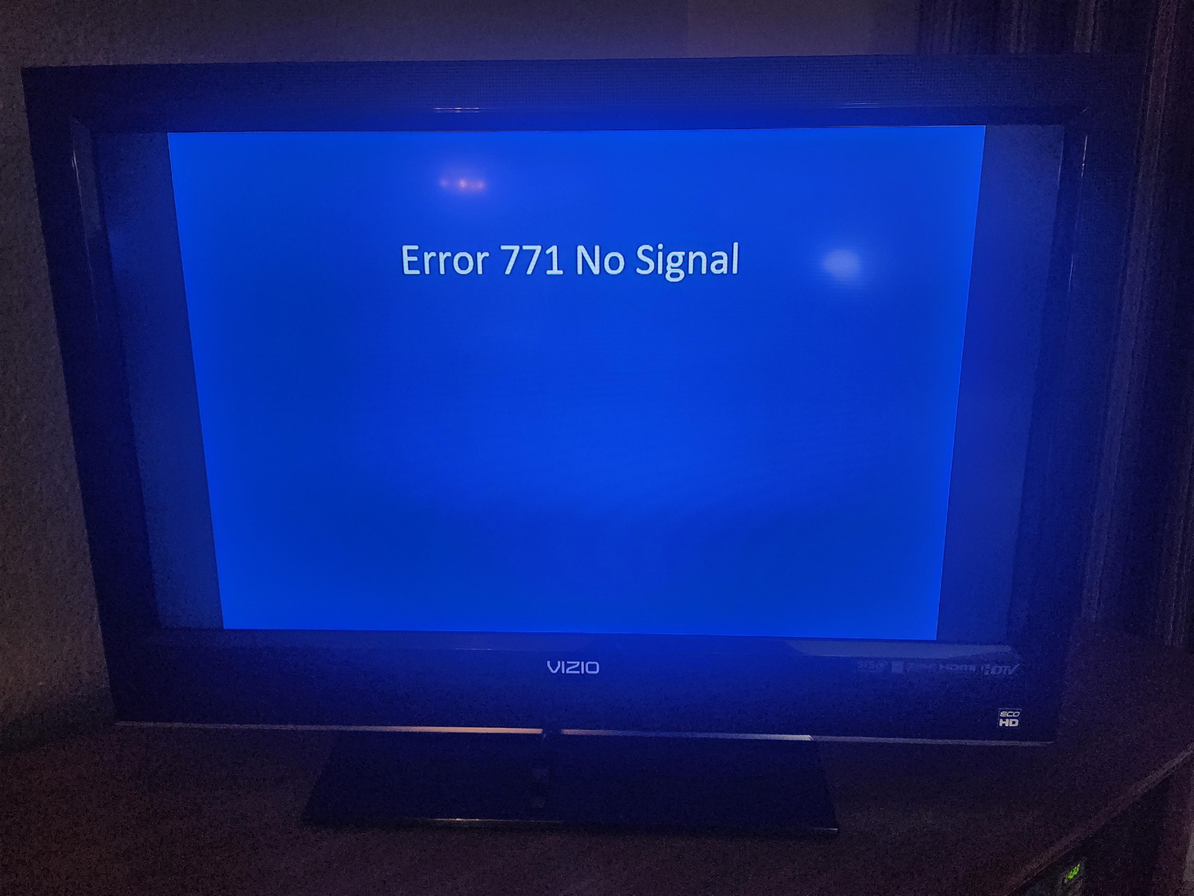 No signal on TV.  Channels work for a few minutes then show this screen.
