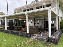The lanai was spacious and had a big sitting area plus a double lounger and two large dining tables.