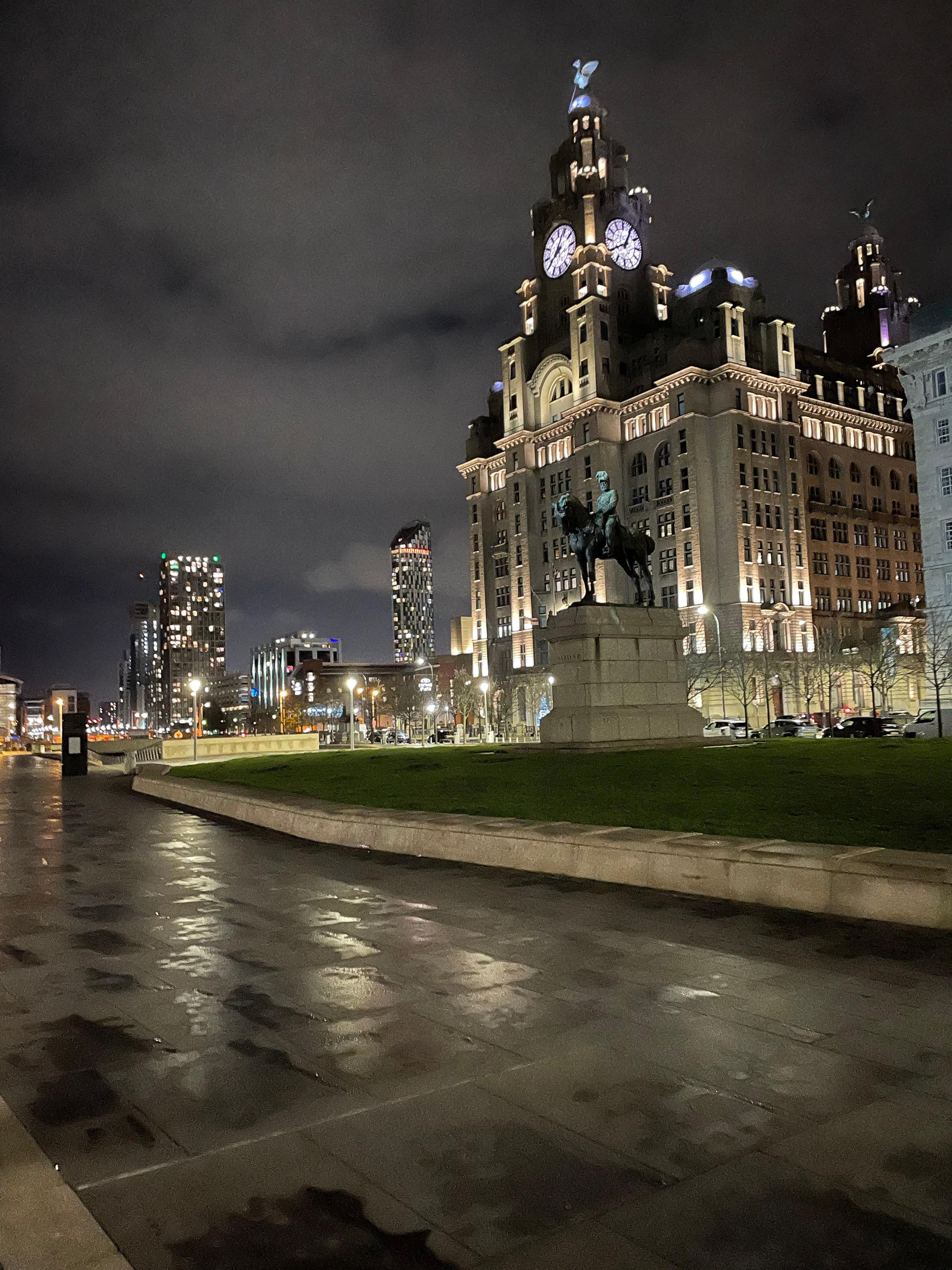 Liver building and apartment at night