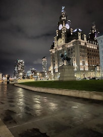 Liver building and apartment at night