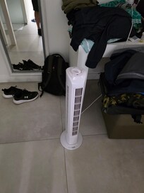 Noisy fan, city is so loud at night with patio door open