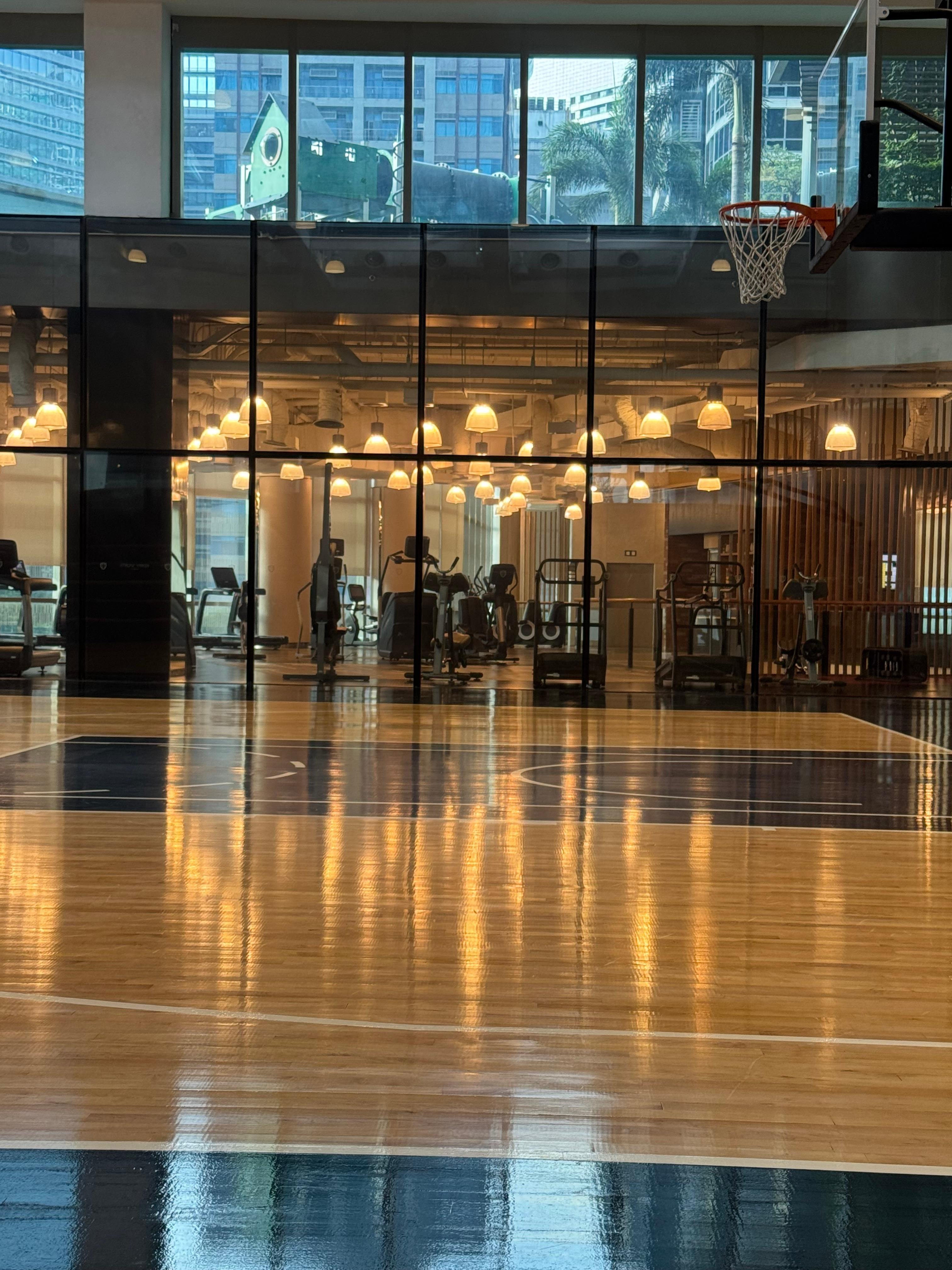 Gorgeous basketball court and gym.
