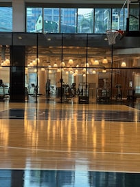 Gorgeous basketball court and gym.