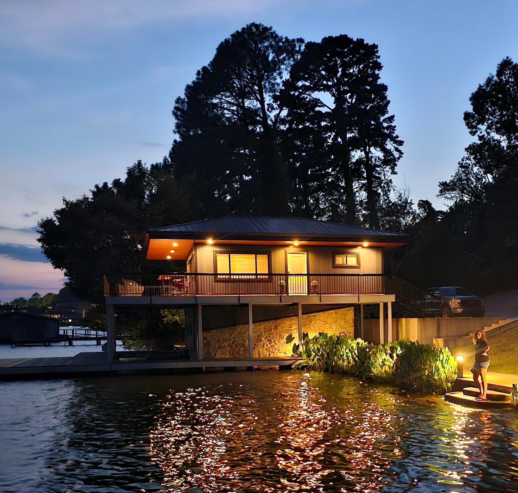 The cottage and the steps to the private swim area.
