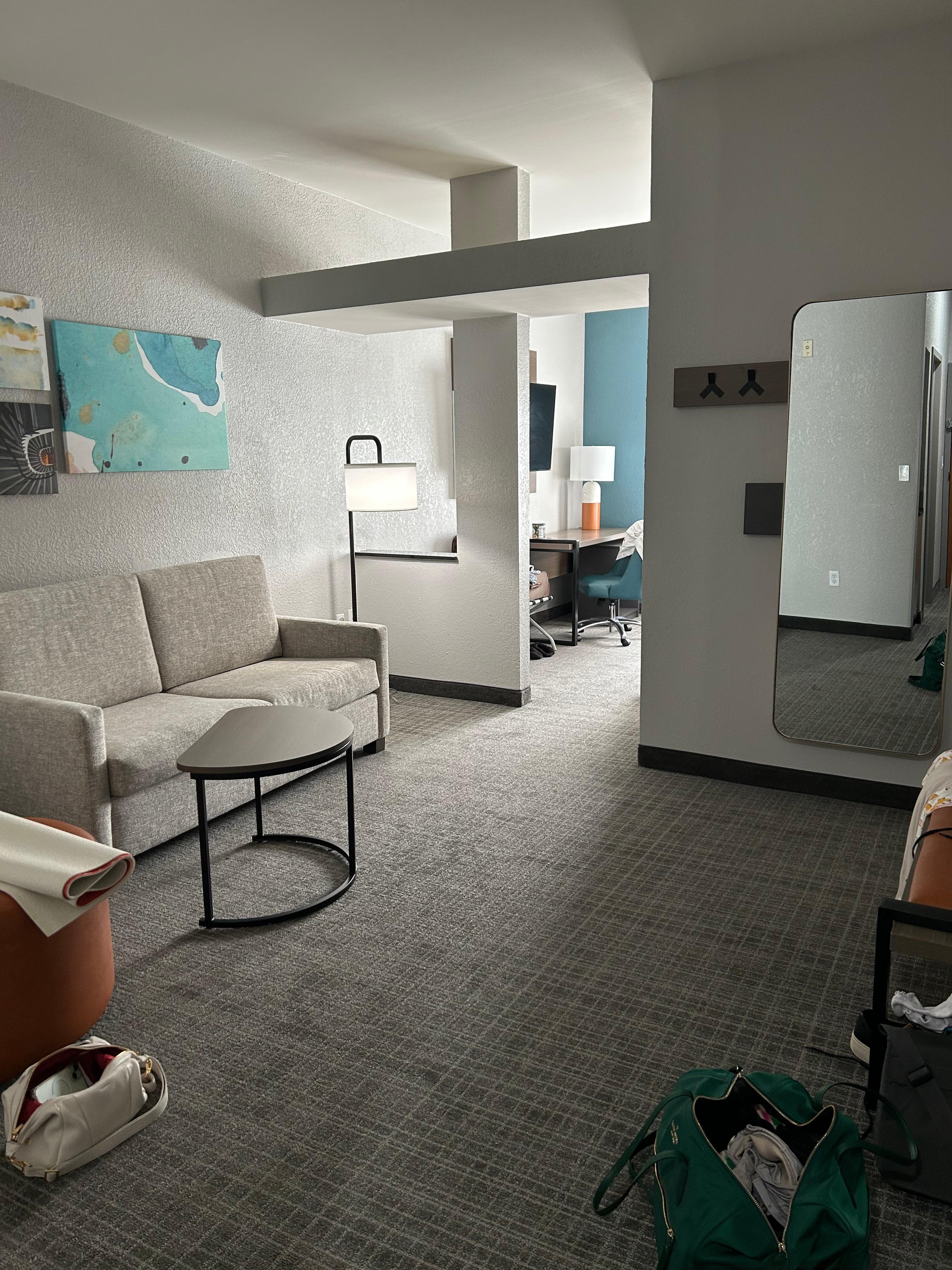 Unique openness between sitting room and bedroom