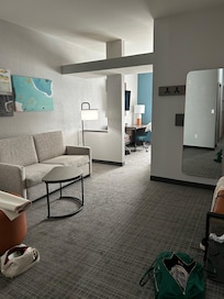 Unique openness between sitting room and bedroom
