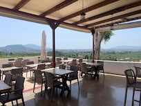 Reception, bar and eating area. Stunning views over to Turtle Island!