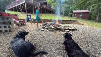 From the fire pit - it’s nicely nestled in the shade!