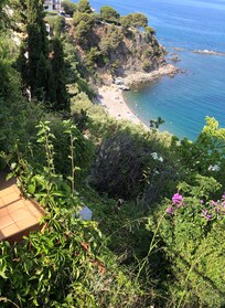Looking down to the cove from the balcony