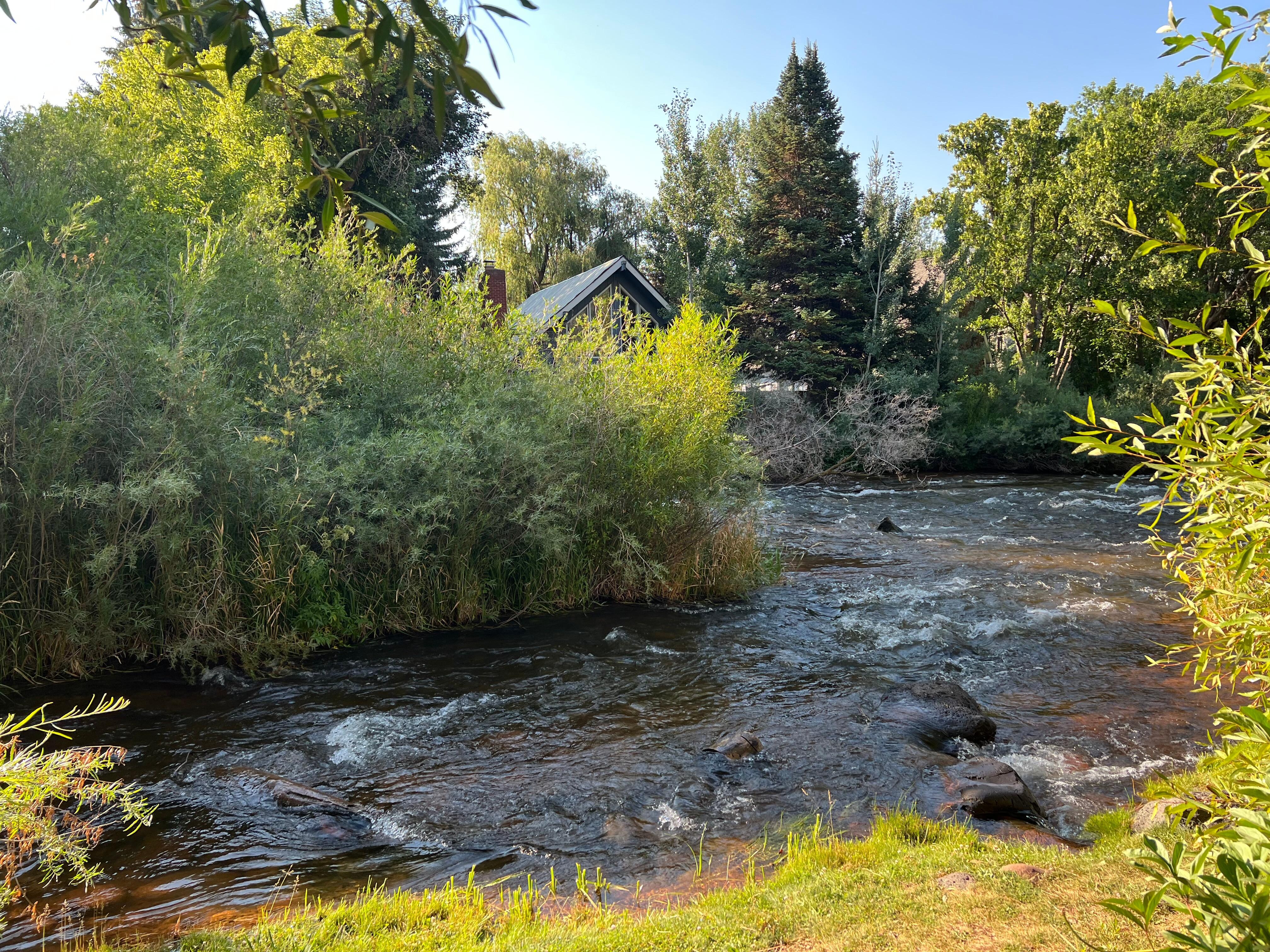 river in front of rooms in building A