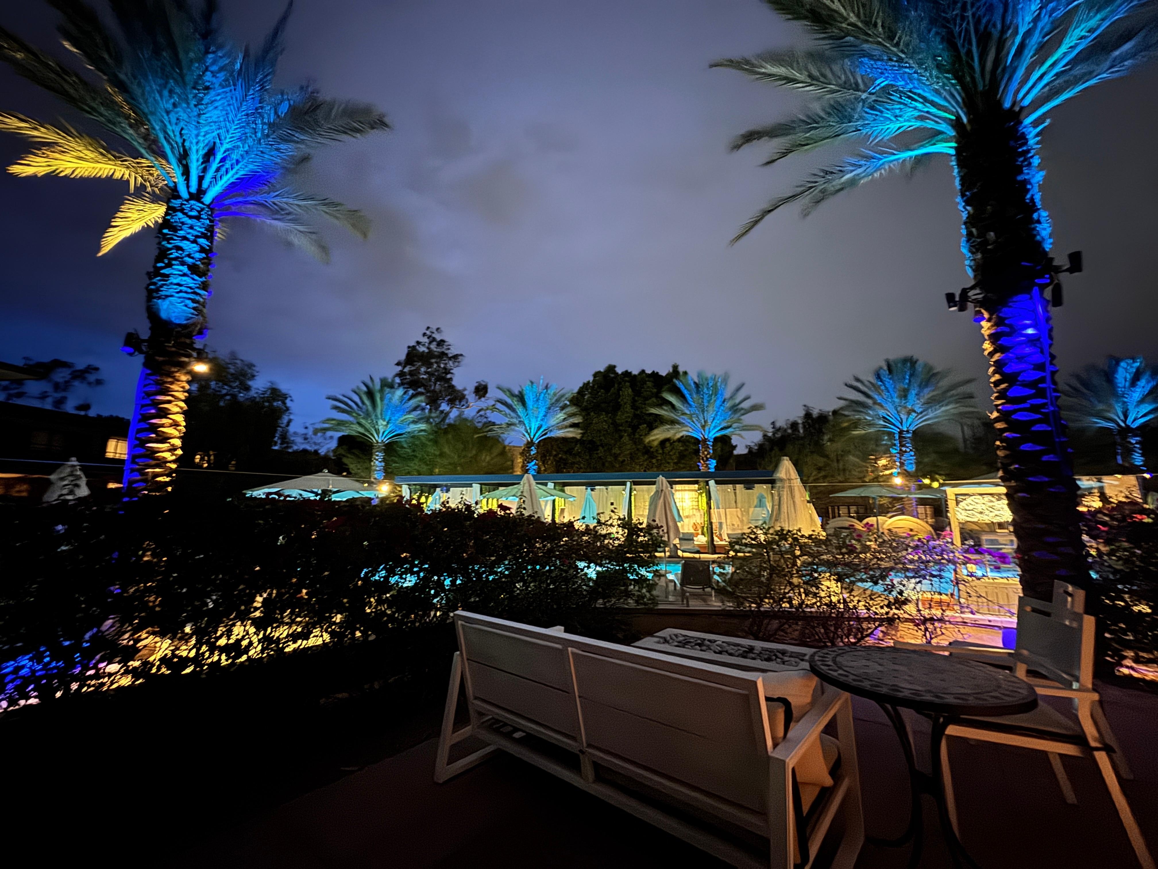 Night view from cottage patio