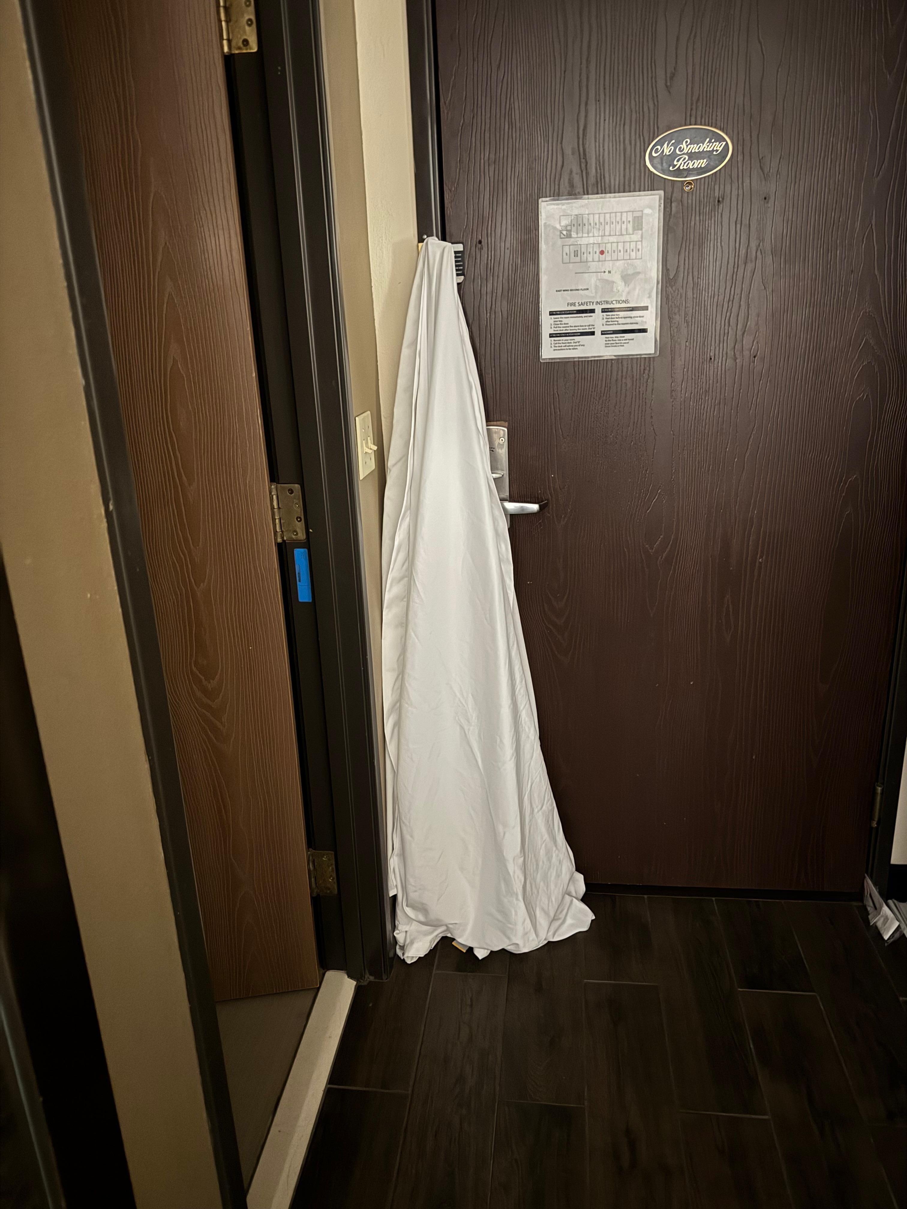 They would not fix the problem with the door. So we hung a sheet for privacy and made sure to lock all the locks. Still we did not feel safe and checked out the next day. 