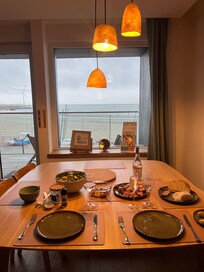 Dinner with a lovely sea view.