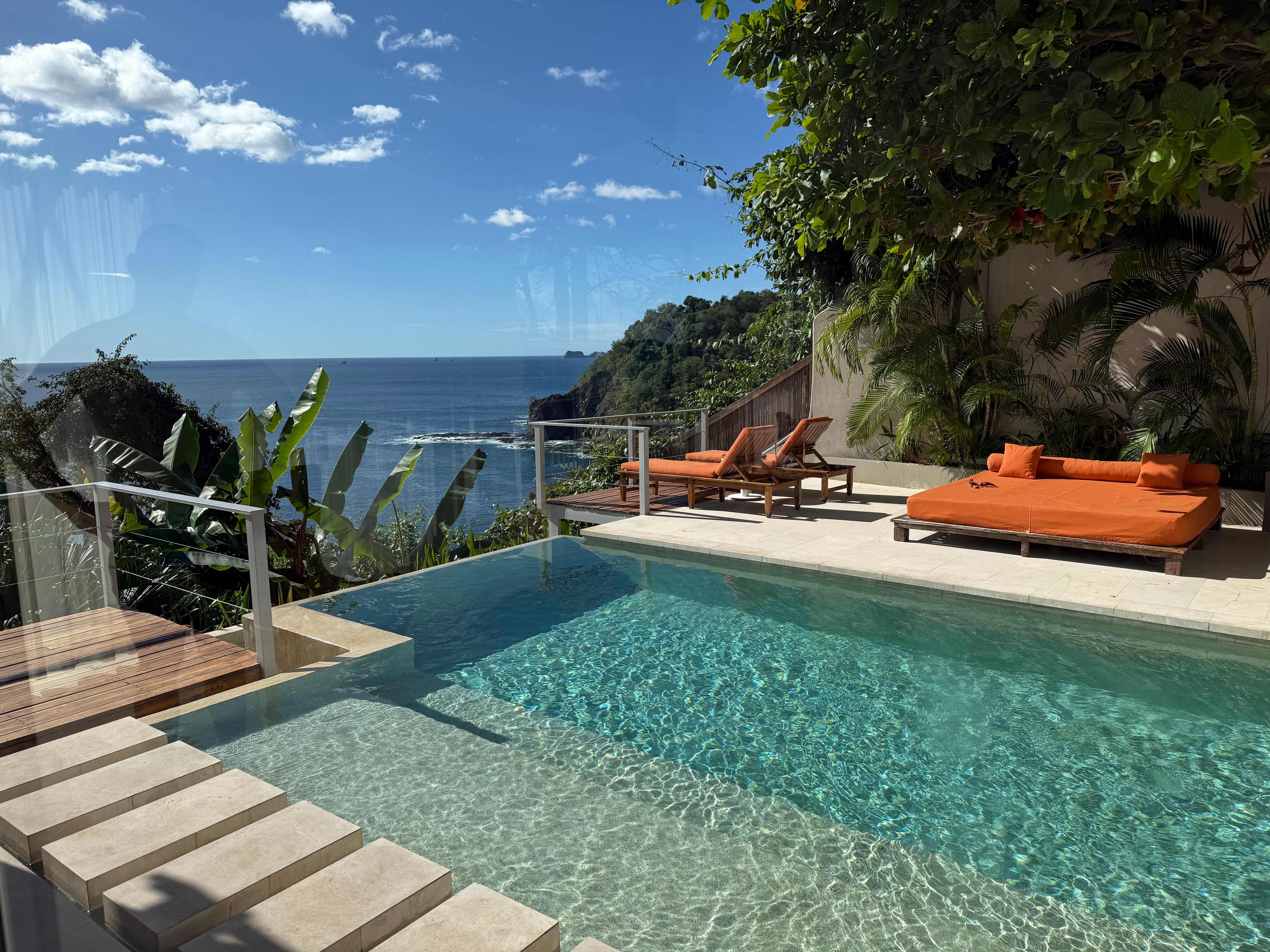 View from the living room of the pool