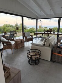 Living room with beautiful view of sea