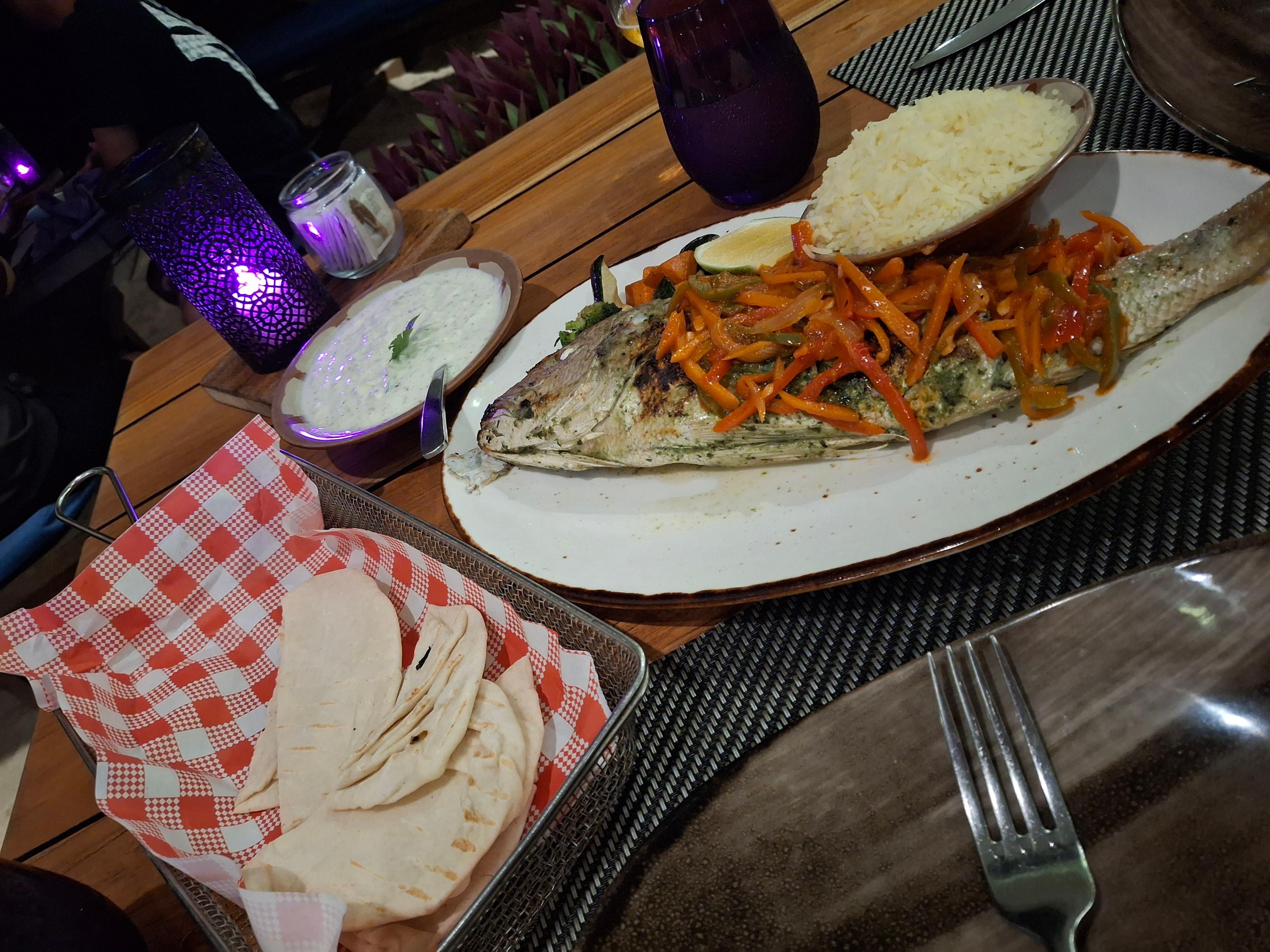 Whole fish at the Lebanese Restaurant Byblos