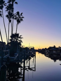 View down the canal at sunset.